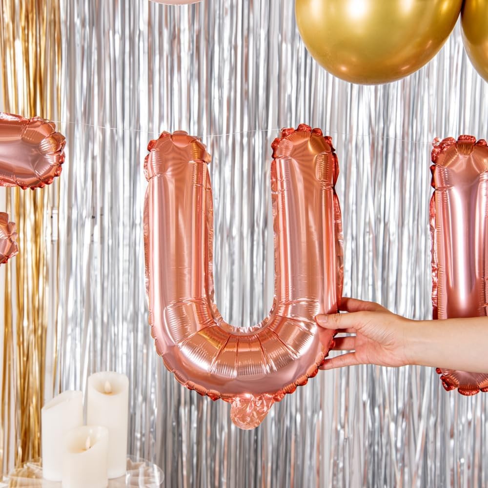 Balon Folie Metalizata Litera U, 40 cm, Umflati cu Heliu sau Aer, Ambalaj Individual, Pai inclus, Rose Gold [3]