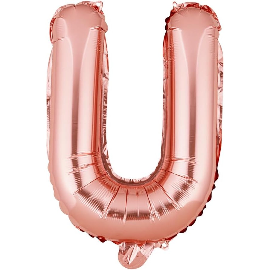 Litere - Balon Folie Metalizata Litera U, 40 cm, Umflati cu Heliu sau Aer, Ambalaj Individual, Pai inclus, Rose Gold