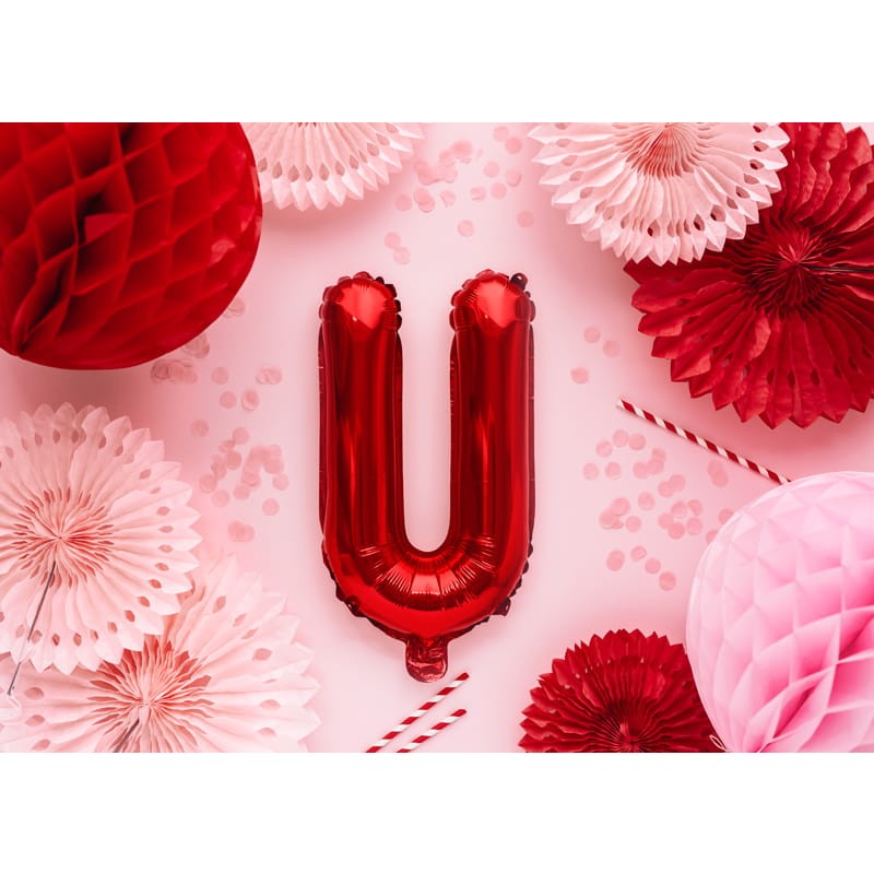 Balon Folie Metalizata Litera U, 40 cm, Umflati cu Heliu sau Aer, Ambalaj Individual, Pai inclus, Rosu [1]