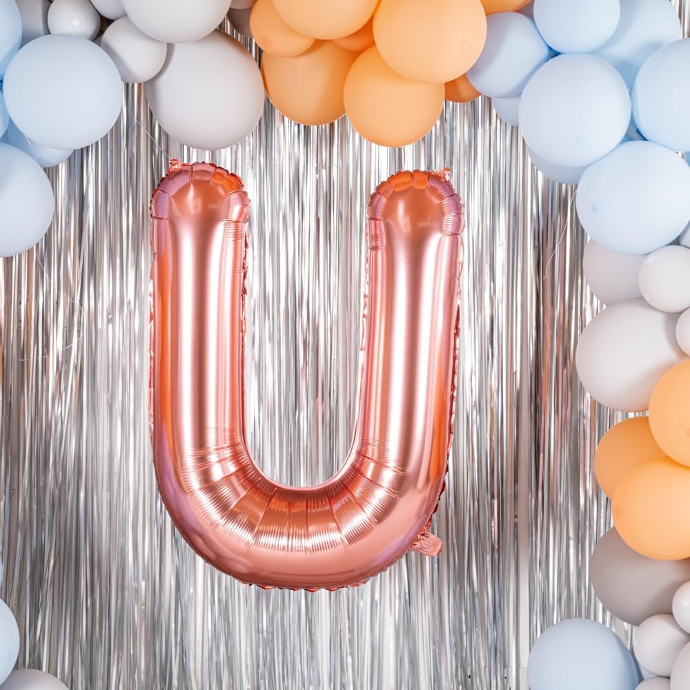 Balon Folie Metalizata Litera U, 80 cm, Umflati cu Heliu sau Aer, Ambalaj Individual, Pai inclus, Rose Gold [6]