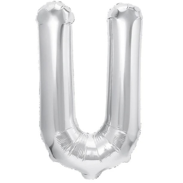 Litere - Balon Folie Metalizata Litera U, 80 cm, Umflati cu Heliu sau Aer, Ambalaj Individual, Pai inclus, Argintiu