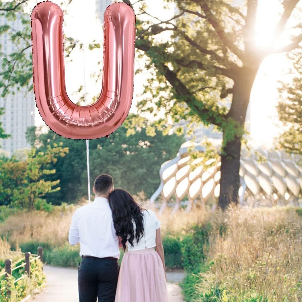 Balon Folie Metalizata Litera U, 80 cm, Umflati cu Heliu sau Aer, Ambalaj Individual, Pai inclus, Rose Gold [2]