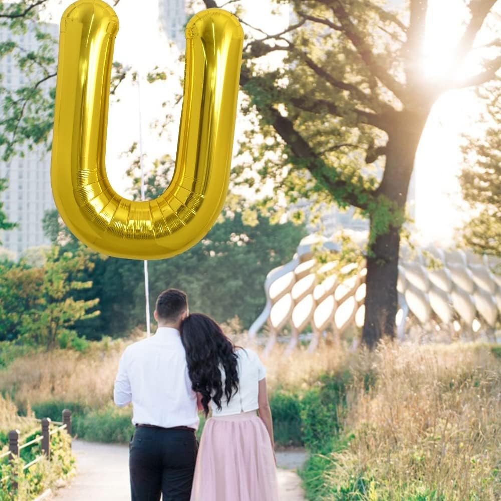Balon Folie Metalizata Litera U, 80 cm, Umflati cu Heliu sau Aer, Ambalaj Individual, Pai inclus, Auriu [2]