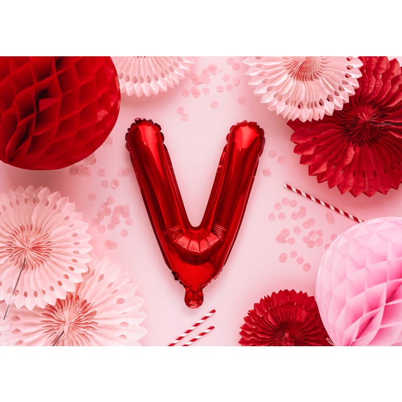 Balon Folie Metalizata Litera V, 40 cm, Umflati cu Heliu sau Aer, Ambalaj Individual, Pai inclus, Rosu [1]