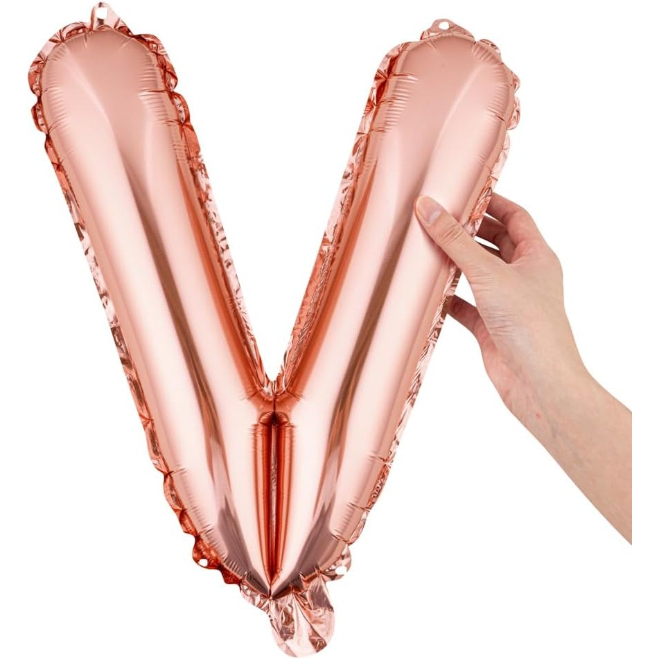 Balon Folie Metalizata Litera V, 40 cm, Umflati cu Heliu sau Aer, Ambalaj Individual, Pai inclus, Rose Gold [6]