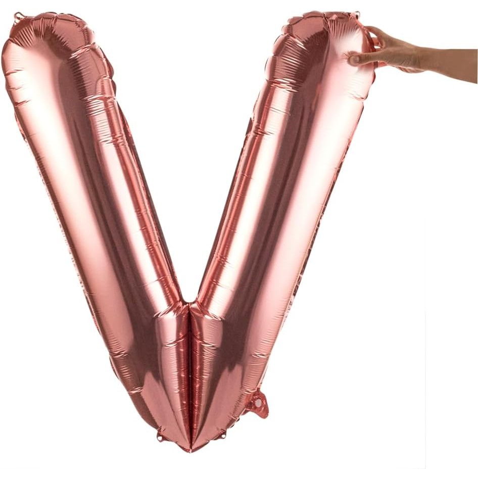 Balon Folie Metalizata Litera V, 80 cm, Umflati cu Heliu sau Aer, Ambalaj Individual, Pai inclus, Rose Gold [7]