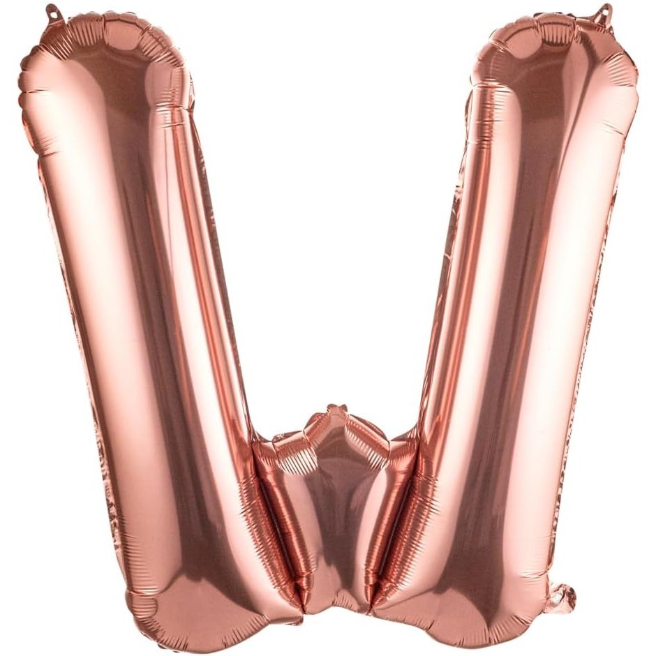 Litere - Balon Folie Metalizata Litera W, 100 cm, Umflati cu Heliu sau Aer, Ambalaj Individual, Pai inclus, Rose Gold