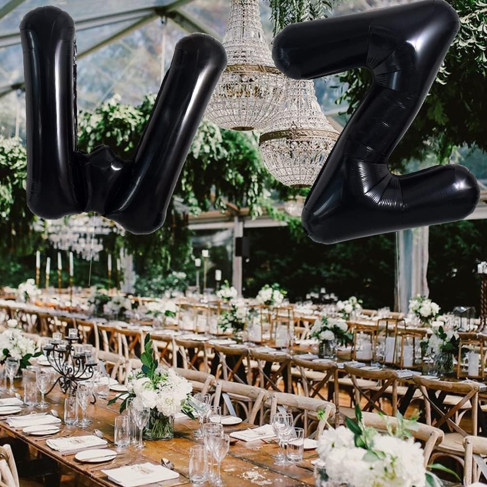 Balon Folie Metalizata Litera W, 40 cm, Umflati cu Heliu sau Aer, Ambalaj Individual, Pai inclus, Negru [3]