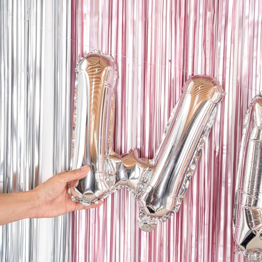 Balon Folie Metalizata Litera W, 40 cm, Umflati cu Heliu sau Aer, Ambalaj Individual, Pai inclus, Argintiu [4]