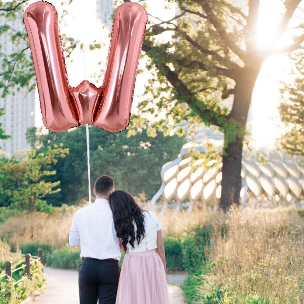 Balon Folie Metalizata Litera W, 80 cm, Umflati cu Heliu sau Aer, Ambalaj Individual, Pai inclus, Rose Gold [2]
