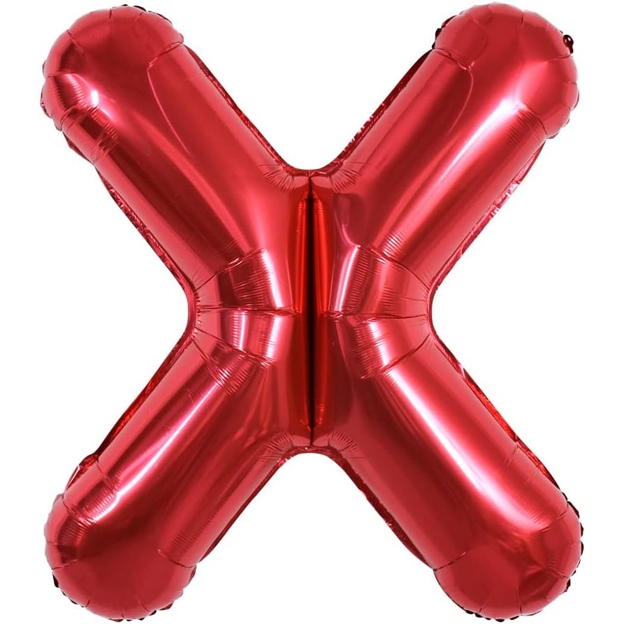 Litere - Balon Folie Metalizata Litera X, 40 cm, Umflati cu Heliu sau Aer, Ambalaj Individual, Pai inclus, Rosu