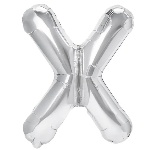 Litere - Balon Folie Metalizata Litera X, 40 cm, Umflati cu Heliu sau Aer, Ambalaj Individual, Pai inclus, Argintiu