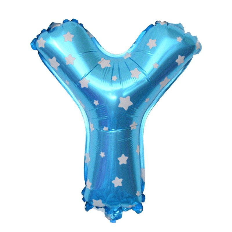 Litere - Balon Folie Metalizata Litera Y, 40 cm, Cu Imprimeu Stelute, Umflati cu Heliu sau Aer, Ambalaj Individual, Pai inclus, Albastru