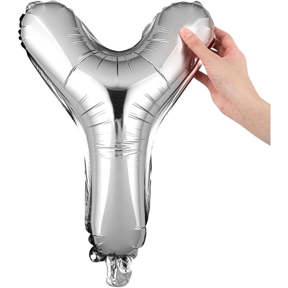 Balon Folie Metalizata Litera Y, 80 cm, Umflati cu Heliu sau Aer, Ambalaj Individual, Pai inclus, Argintiu [6]
