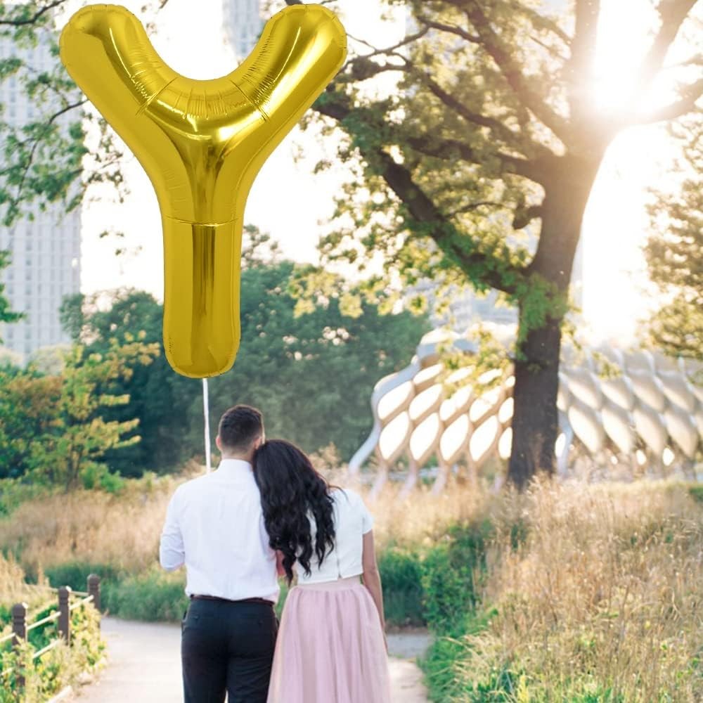 Balon Folie Metalizata Litera Y, 80 cm, Umflati cu Heliu sau Aer, Ambalaj Individual, Pai inclus, Auriu [2]