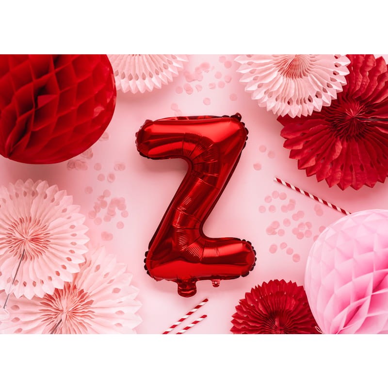 Balon Folie Metalizata Litera Z, 40 cm, Umflati cu Heliu sau Aer, Ambalaj Individual, Pai inclus, Rosu [1]