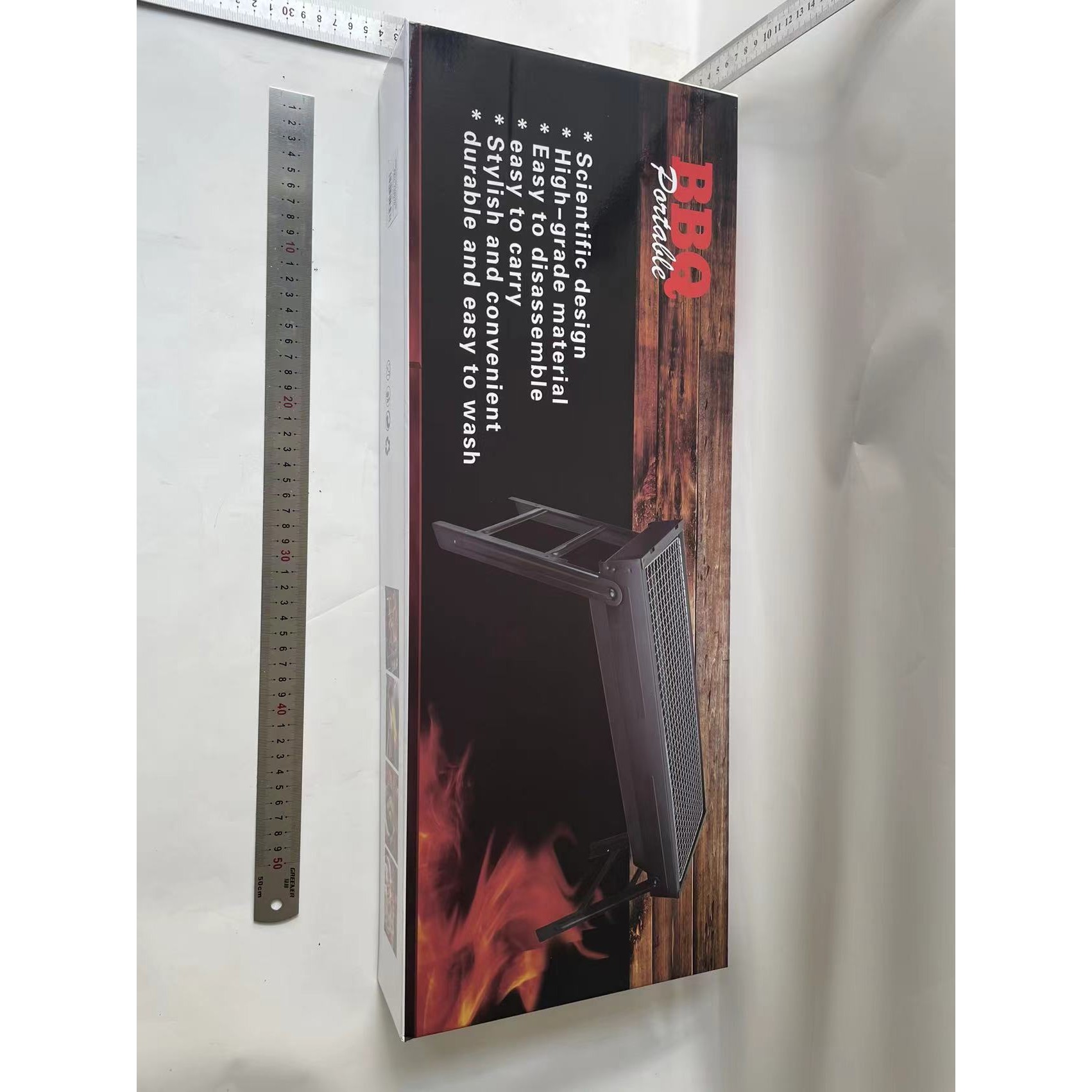 Gratar Portabil, Confectionat din Metal, pentru Picnic, Gradina, Terasa, Camping, Dimensiuni Reduse, 60x22x23 cm, Negru [1]