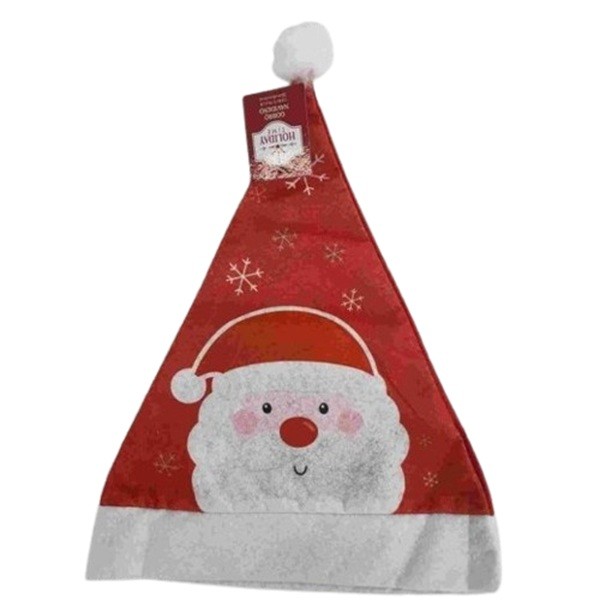 Craciun - Caciula de Mos Craciun, Model 1 Mos Craciun cu Fulgi de Zapada, Marime Universala, Material Textil, 28 x 39 cm, Alb/Rosu