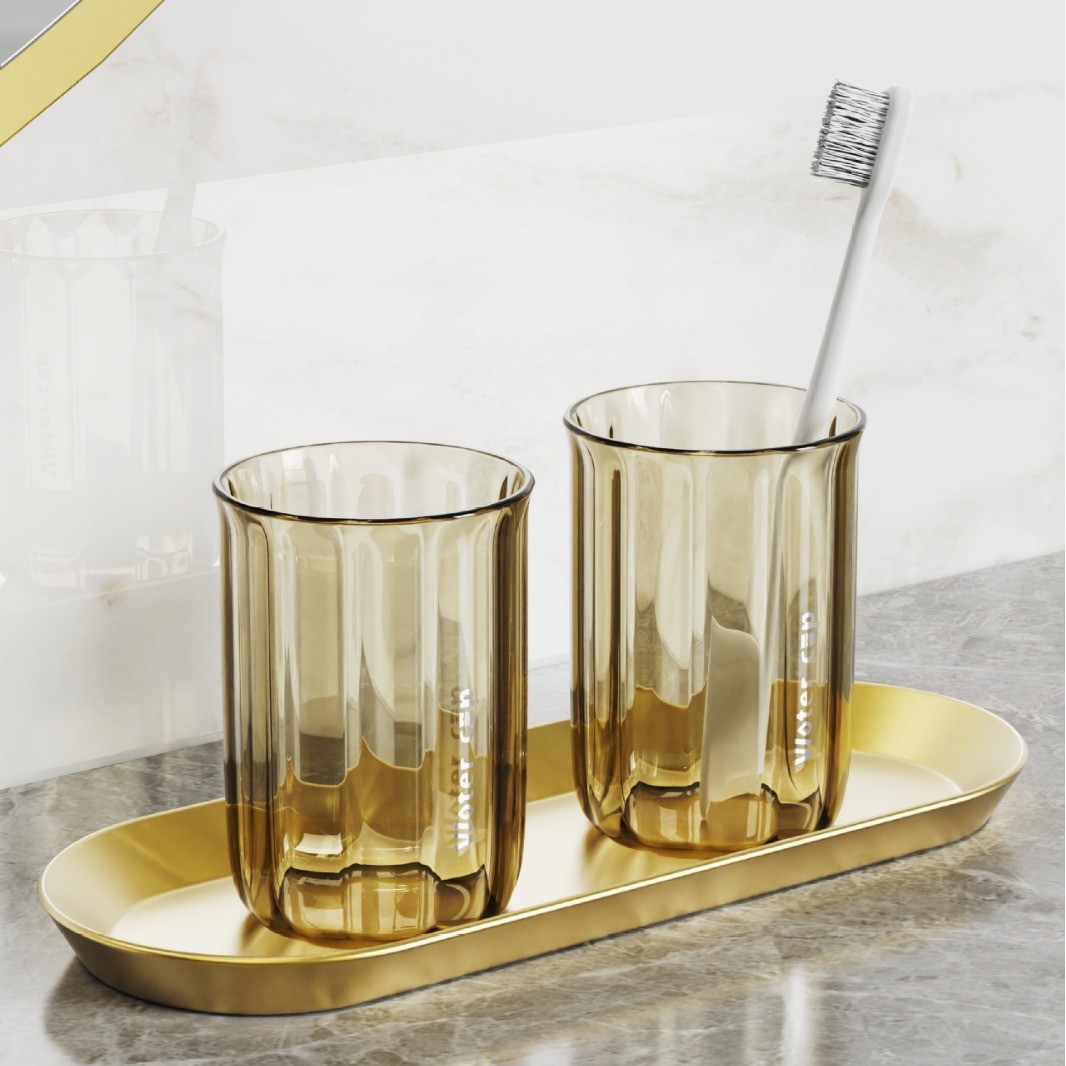 Cana de Apa pentru Clatit, pentru Periuta de Dinti, 200 ml, 10.4 x 7.3 cm, Maro Transparent [4]