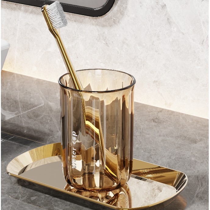 Cana de Apa pentru Clatit, pentru Periuta de Dinti, 200 ml, 10.4 x 7.3 cm, Maro Transparent [1]