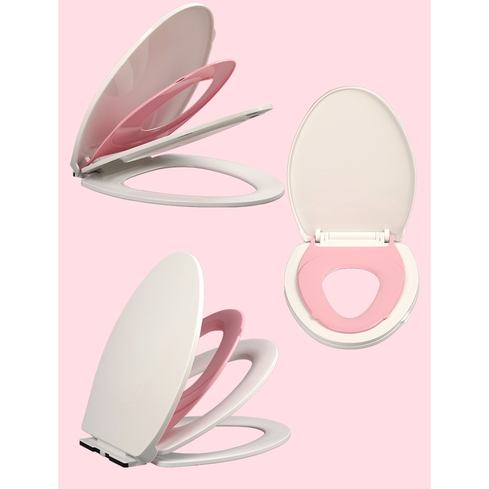 Capac de Toaleta cu Reductie 3 in 1, pentru Copii +3 Ani si Adulti, Coborare Lenta si Silentioasa, Instalare Usoara, din PP5 , in Forma de O, Alb/Roz [5]