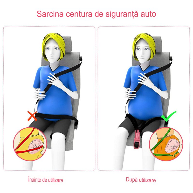 Deviator Centura de Siguranta, pentru Burtica Gravidelor, Universal, Ajustabil, 21x6 cm, Model Delfin Roz [3]