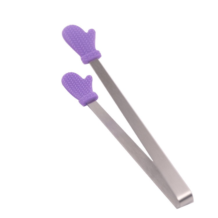 Ustensile pentru Bucătărie - Cleste Creativ pentru Mancare, Model Manusi din Silicon, 14.5x3 cm, Rezistent la Temperaturi Inalte si Coroziune, Mov