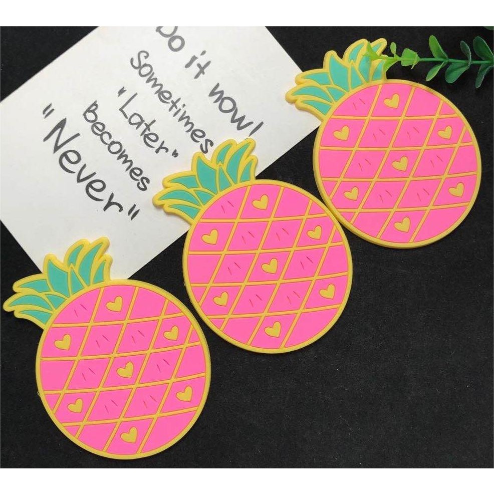 Suport pentru Pahar, Model Ananas, din PVC, 12 x 9 cm, Rezistent la Caldura, Roz [1]