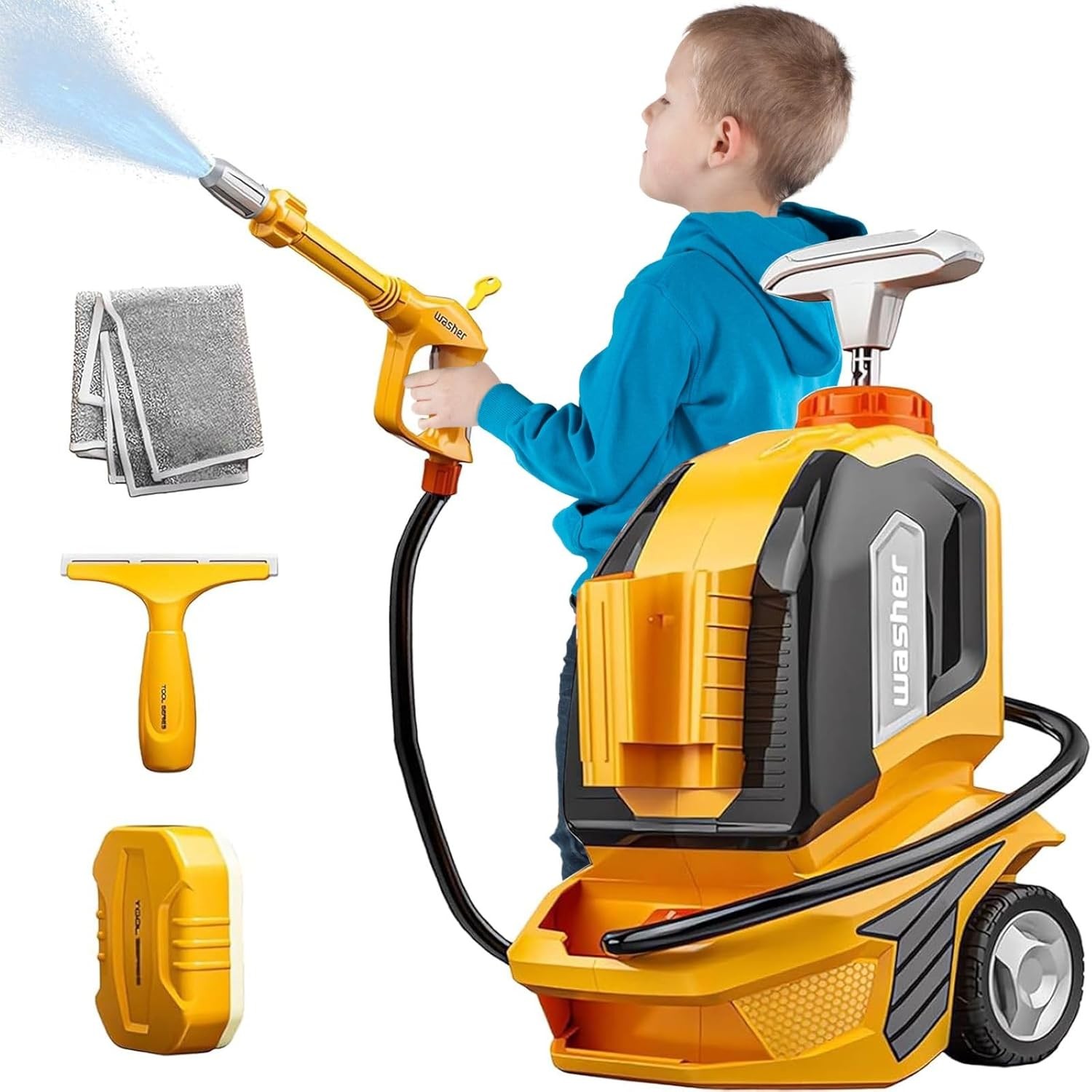 Jucarie Aparat de Spalat cu Presiune, Spalator Auto, Interactiv, Material Plastic, Accesorii Incluse, 38x26x17.5 cm, Portocaliu [2]