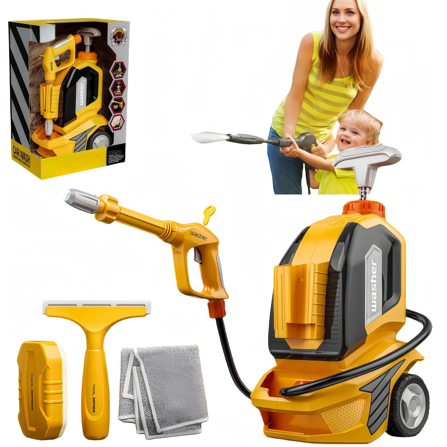 Jucarie Aparat de Spalat cu Presiune, Spalator Auto, Interactiv, Material Plastic, Accesorii Incluse, 38x26x17.5 cm, Portocaliu [3]