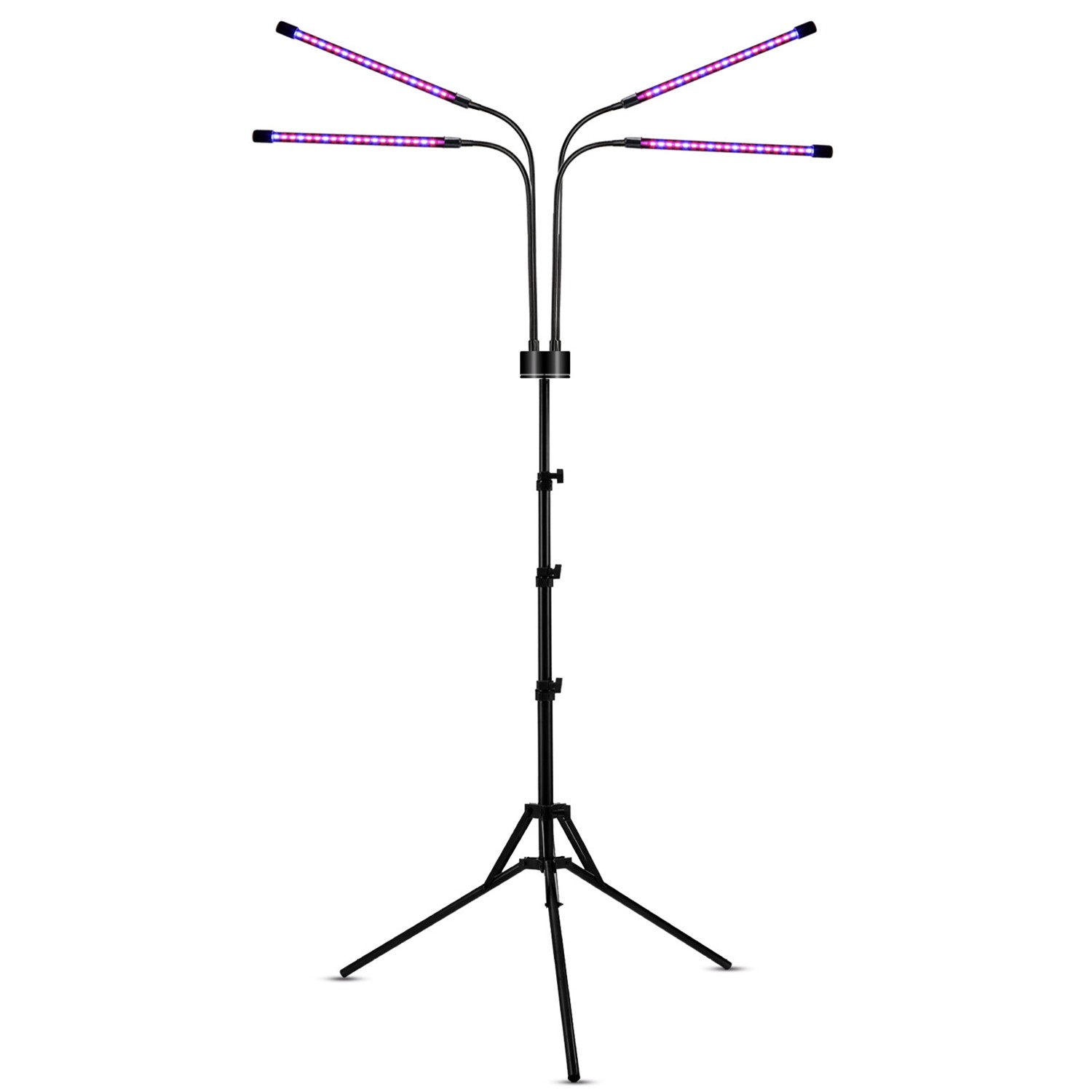 Articole pentru Gradina si Bricolaj - Lampa UV pentru cresterea plantelor, 4 capete, putere 30W, 108 LED-uri Lampa cu lumina Ultra-Violet, Lampa cu Picior Ajustabil pana la 2 m, Lumina UV Mov
