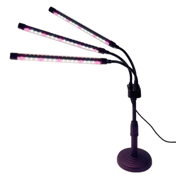 Articole pentru Gradina si Bricolaj - Lampa UV pentru cresterea plantelor, conectare la retea, 15W, 3 capete, 54 LED-uri, ajustabila pana la 66.5 cm, Lumina Alb Mov 