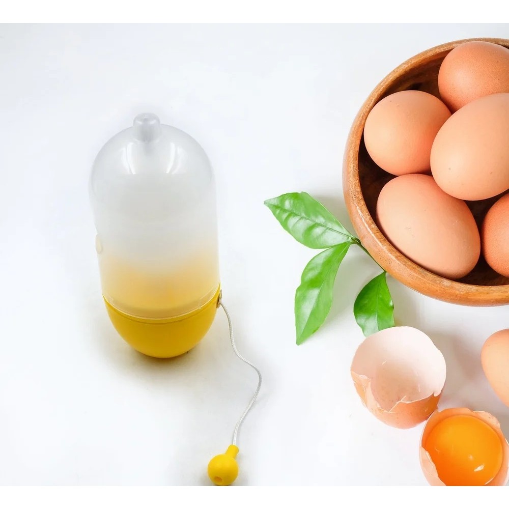 Mini Shaker Manual pentru Oua, pentru Galbenusuri si Albusuri, Mixer Amestecare, 15x6 cm, Galben [4]