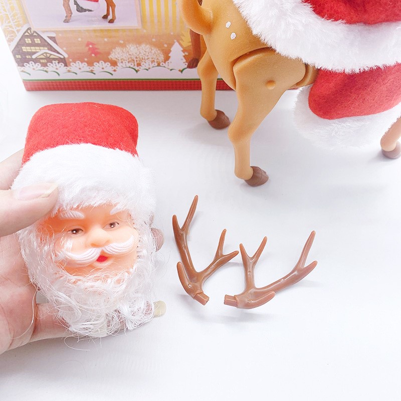 Decoratiune Mos Craciun, Animat, care Canta si Danseaza, cu Saculet, pe Ren, Imbracat Festiv, 28x21x10 cm, Rosu [3]