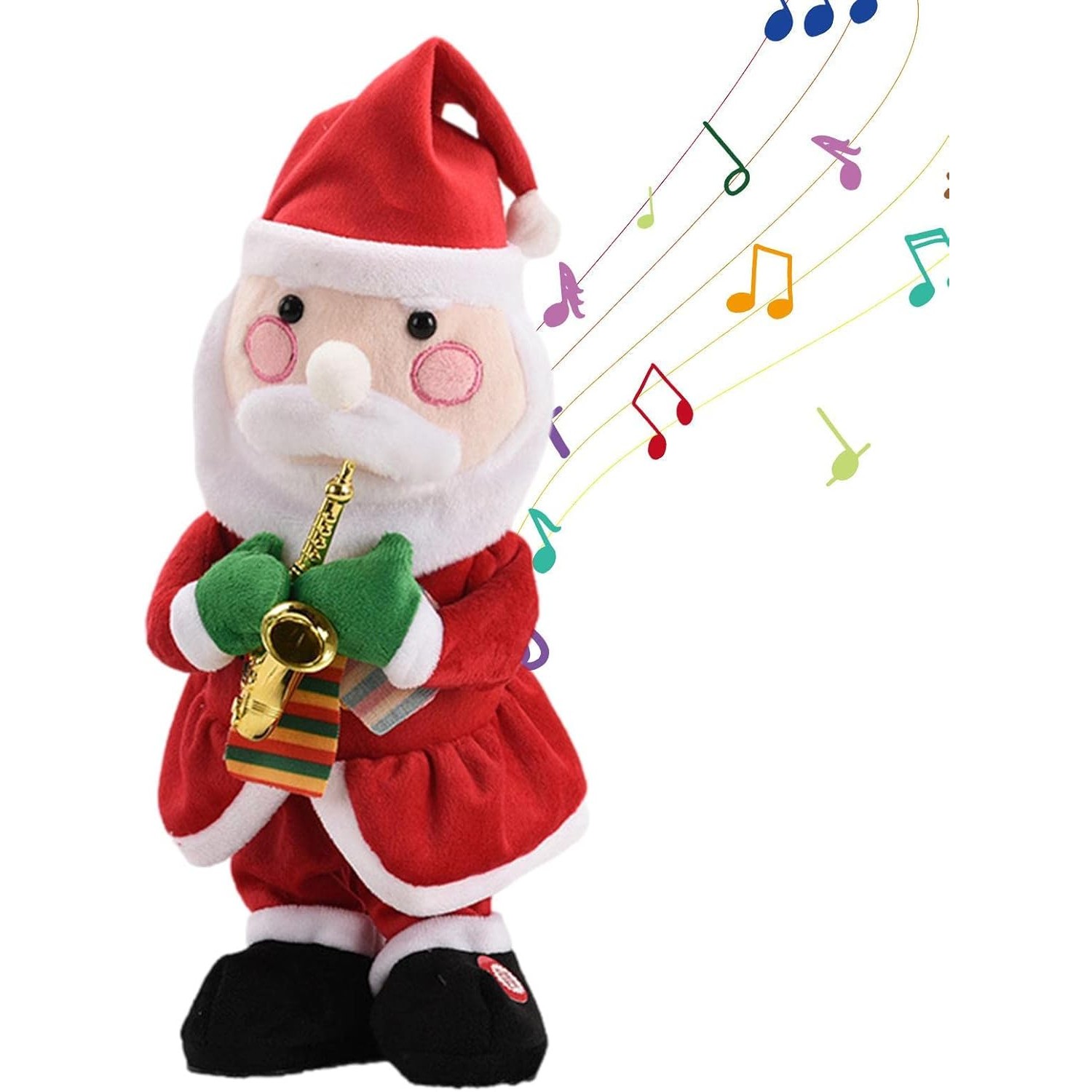 Decoratiune Mos Craciun, Animat, care Canta si Danseaza, cu Saxofon, Imbracat Festiv, 25 cm Inaltime, Rosu [7]