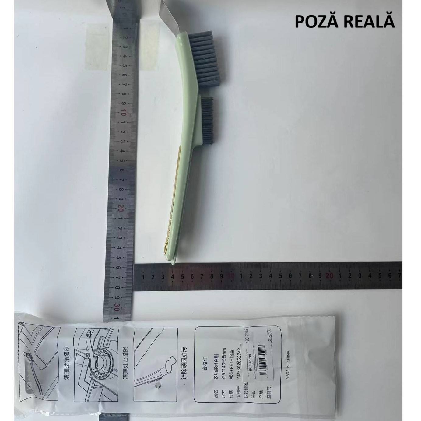 Perie de Sarma pentru Bucatarie, din Doua Bucati, Maner Lung cu Gaura de Prindere, Peri din Otel, Anti-Reziduu, Anti-Murdarie, 24.5x2.7x6.7cm, Verde [6]