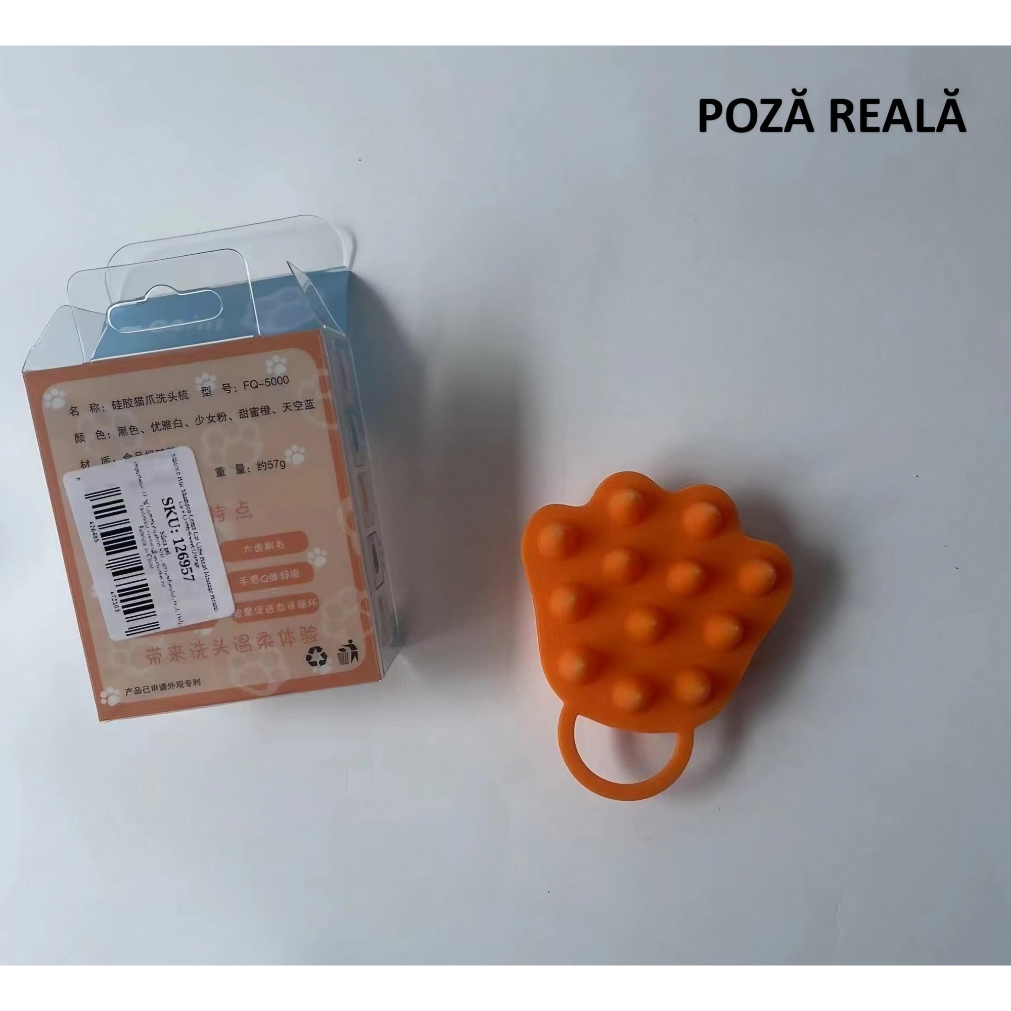 Perie pentru Masajul Scalpului, Perie pentru Sampon, Labu?? de Pisic?, Dimensiune 7x8 cm, Curatarea si Mentinerea Curata a Parului, Portocaliu [3]