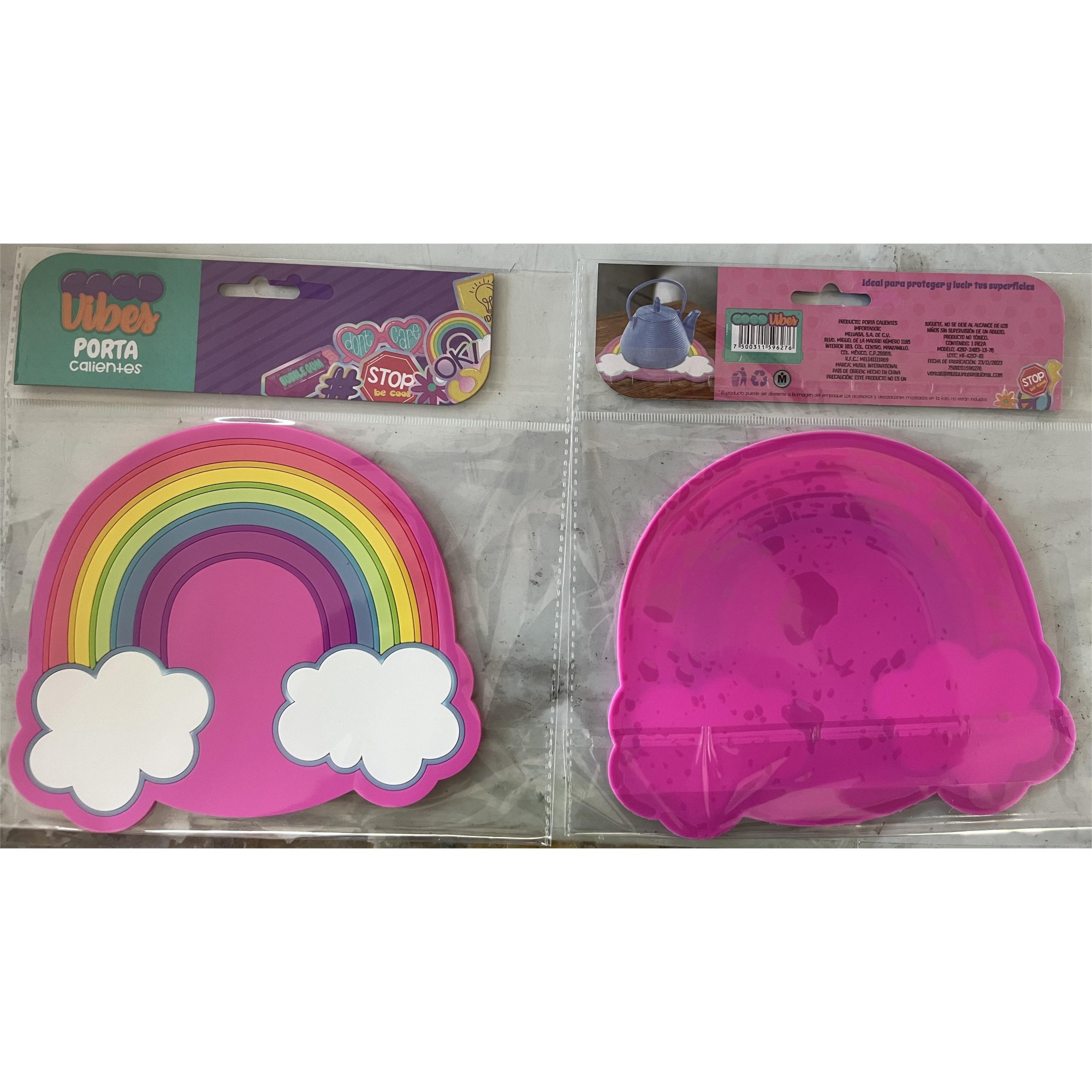 Suport pentru Pahar, Model Curcubeu, din PVC, 18.5 x 18.5 cm, Rezistent la Caldura, Multicolor [1]