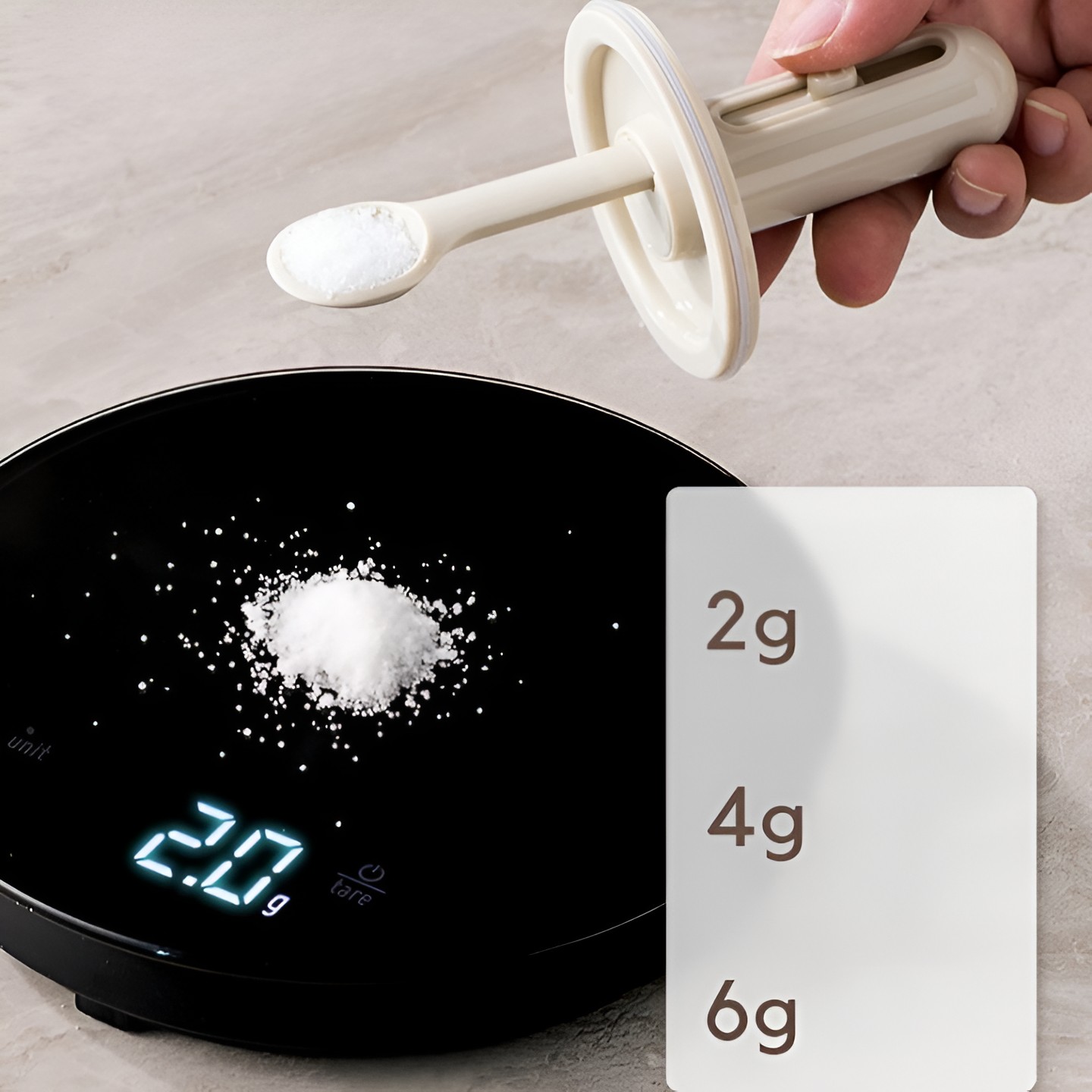 Recipient pentru Depozitarea Condimentelor, Borcan din Sticla, Capac si Lingura Incorporate, Uz Casnic, 300 ml, 7.1x7.1x14.8 cm, Gri [2]