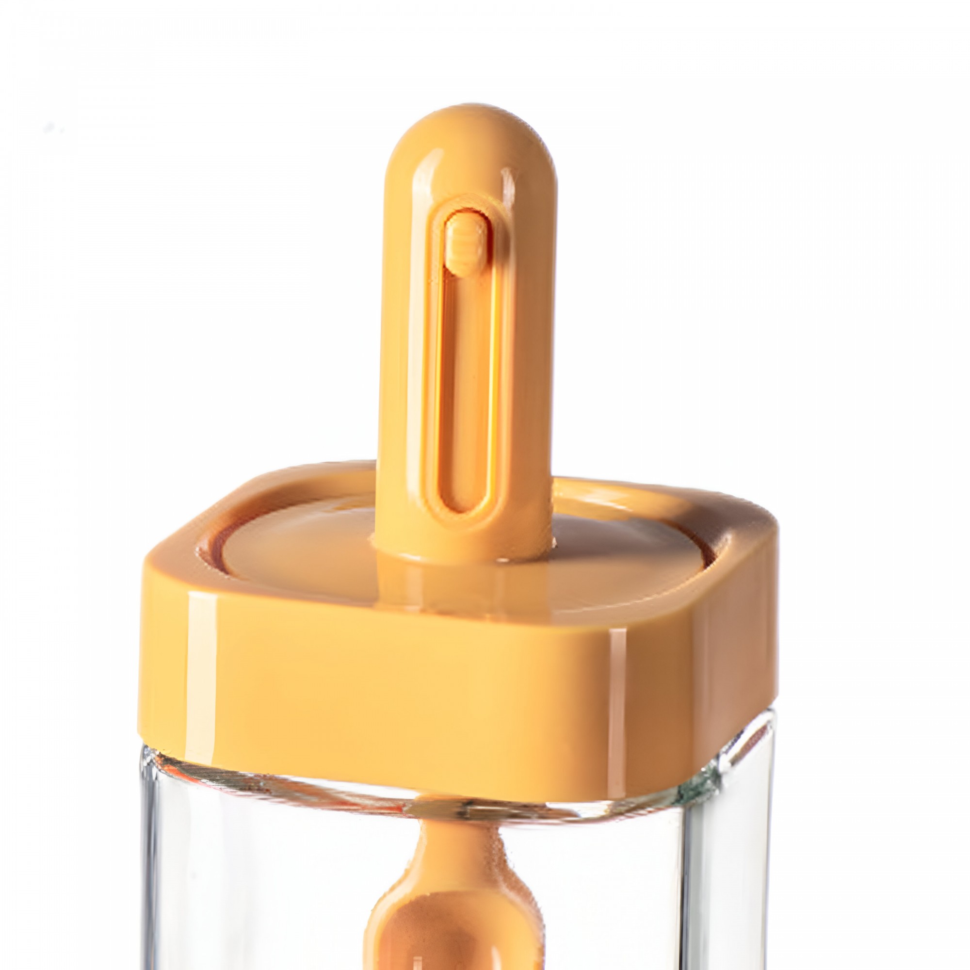 Recipient pentru Depozitarea Condimentelor, Borcan din Sticla, Capac si Lingura Incorporate, Uz Casnic, 300 ml, 7.1x7.1x14.8 cm, Portocaliu [7]