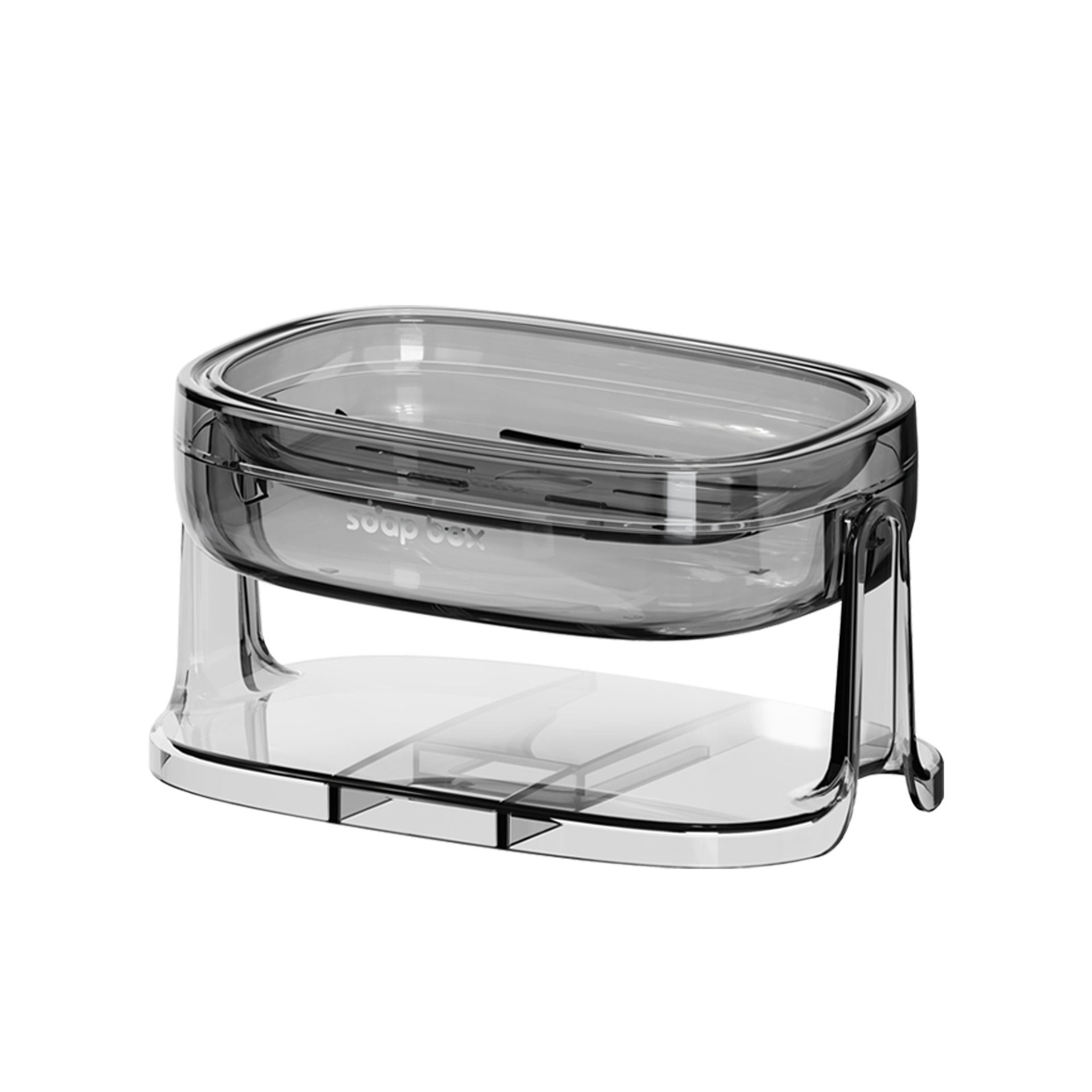 Savoniera cu Suport 2 in 1, Pentru Perete sau Blat, PET, Scurgere Optima, GriTransparent [6]