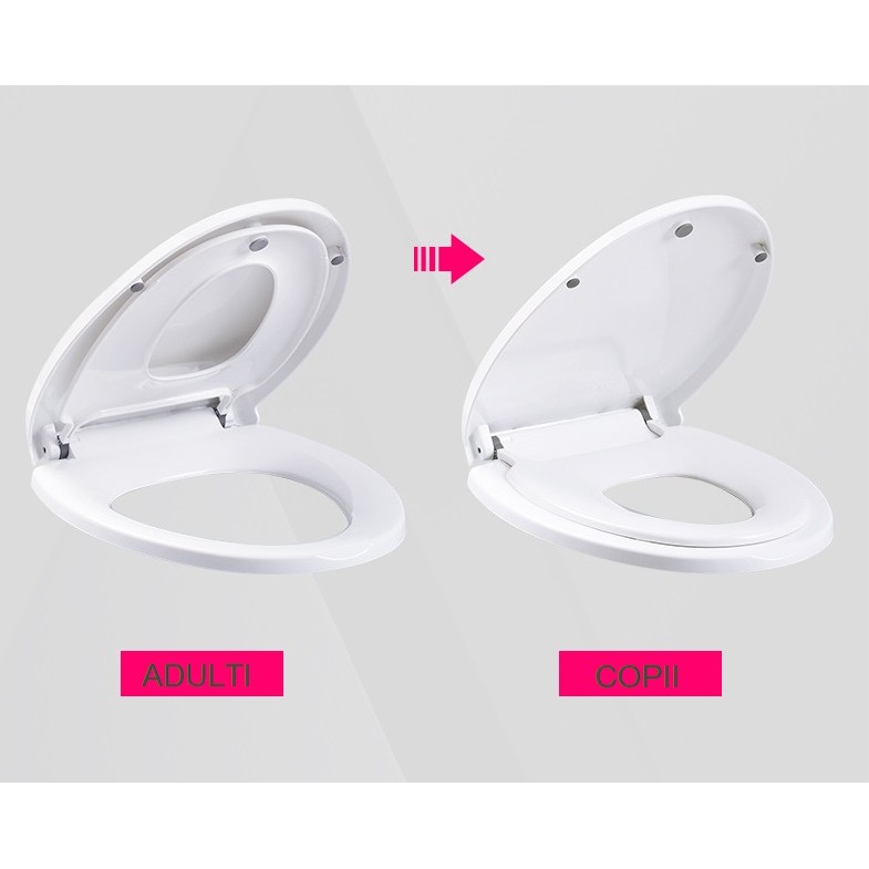 Capac de Toaleta cu Reductie 2 in 1, pentru Copii si Adulti, Coborare Lenta si Silentioasa, Instalare Usoara, din PP5 , in Forma de O, Alb [2]