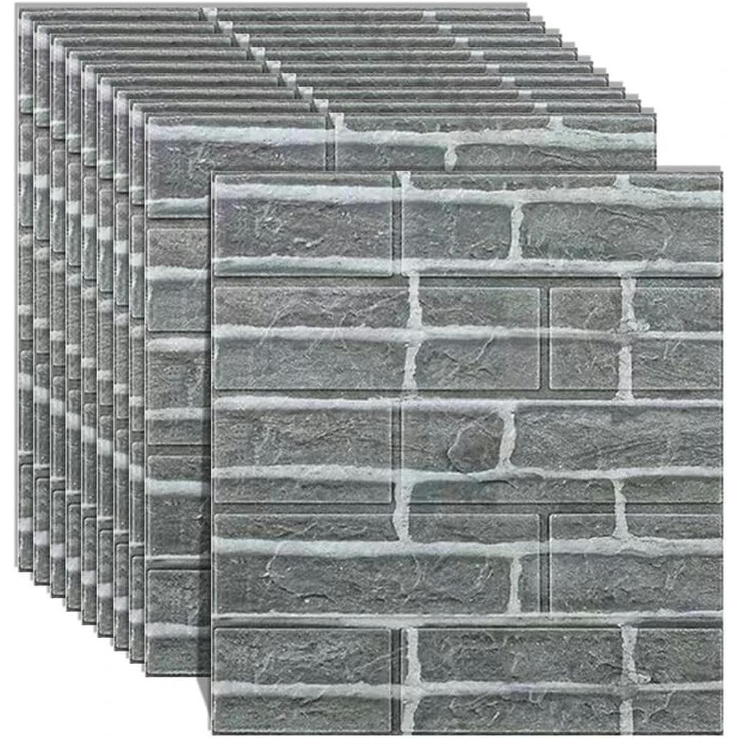 Set 10 Placi Tapet 3D, 35 x 38 cm, Grosime 3 mm, din Polietilena, Model Caramida, Suprafata acoperita 1.33 mp, Gri [3]