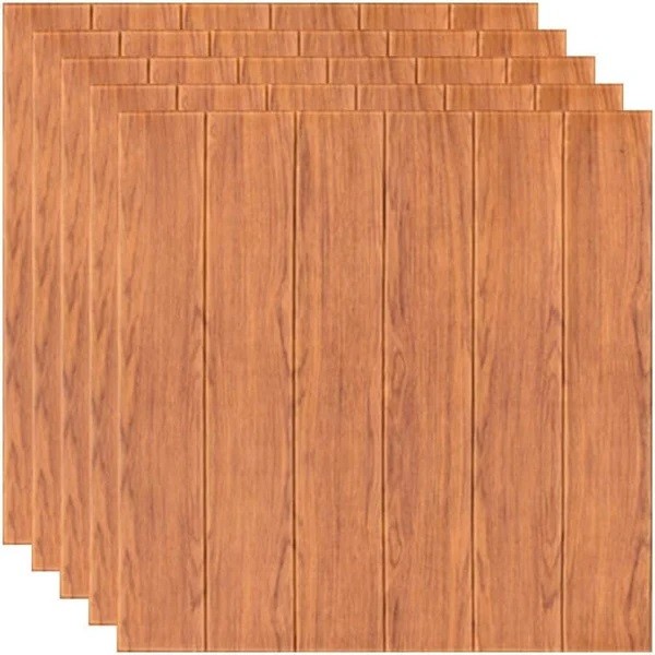 Set 10 Placi Tapet 3D, 70 x 70 cm, Grosime 3 mm, din Rasina, Tip Placi de Lemn, Suprafata Acoperita 4.9 mp, Maro Roscat [1]