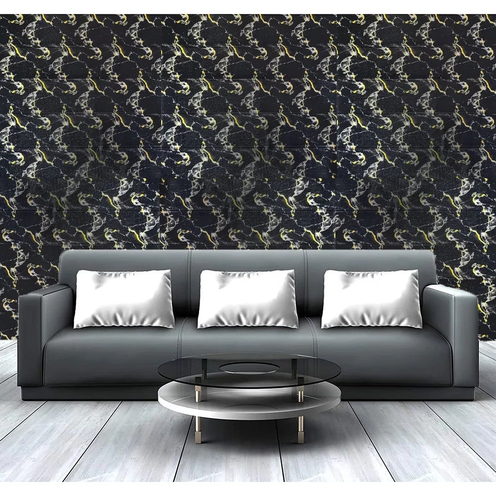 Set 10 Placi Tapet 3D, 70 x 70 cm, Grosime 3 mm, din Rasina, Tip Placi de Lemn, Suprafata Acoperita 4.9 mp, Negru [3]