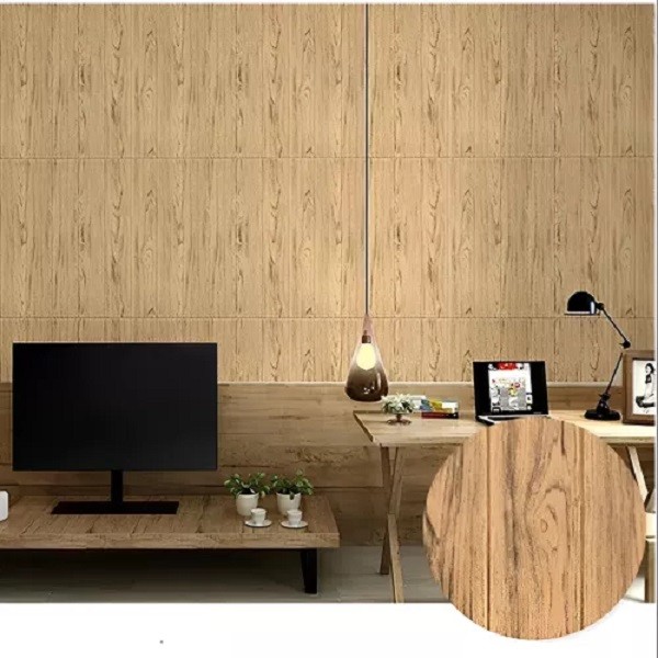 Set 10 Placi Tapet 3D, 70 x 70 cm, Grosime 3 mm, din Rasina, Tip Placi de Lemn, Suprafata Acoperita 4.9 mp, Maro Deschis [2]