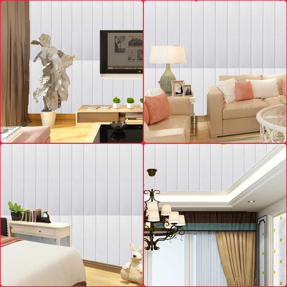 Set 10 Placi Tapet 3D, 70 x 70 cm, Grosime 3 mm, din Rasina, Tip Placi de Lemn, Suprafata Acoperita 4.9 mp, Alb [3]