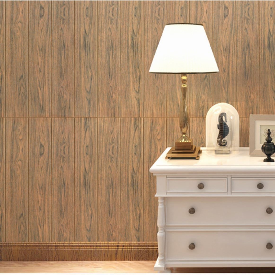 Set 10 Placi Tapet 3D, 70 x 70 cm, Grosime 3 mm, din Rasina, Tip Placi de Lemn, Suprafata Acoperita 4.9 mp, Maro Inchis [2]