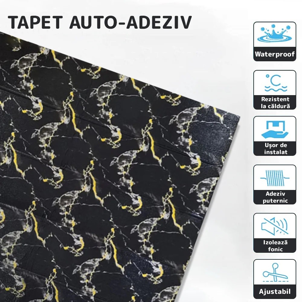 Set 10 Placi Tapet 3D, 70 x 70 cm, Grosime 3 mm, din Rasina, Tip Placi de Lemn, Suprafata Acoperita 4.9 mp, Negru [5]