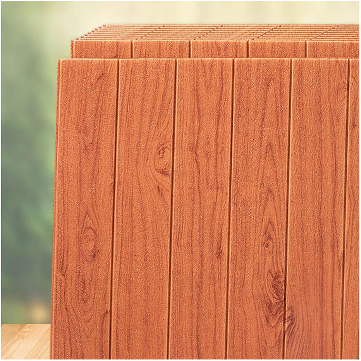 Set 10 Placi Tapet 3D, 70 x 70 cm, Grosime 3 mm, din Rasina, Tip Placi de Lemn, Suprafata Acoperita 4.9 mp, Maro Roscat [3]